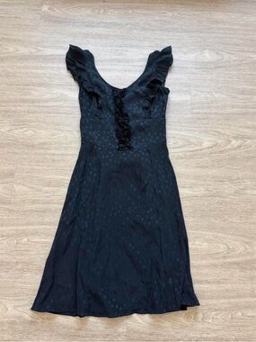 VTG Betsey Johnson Black Silk Jacquard A-line dress with polka dots size 0